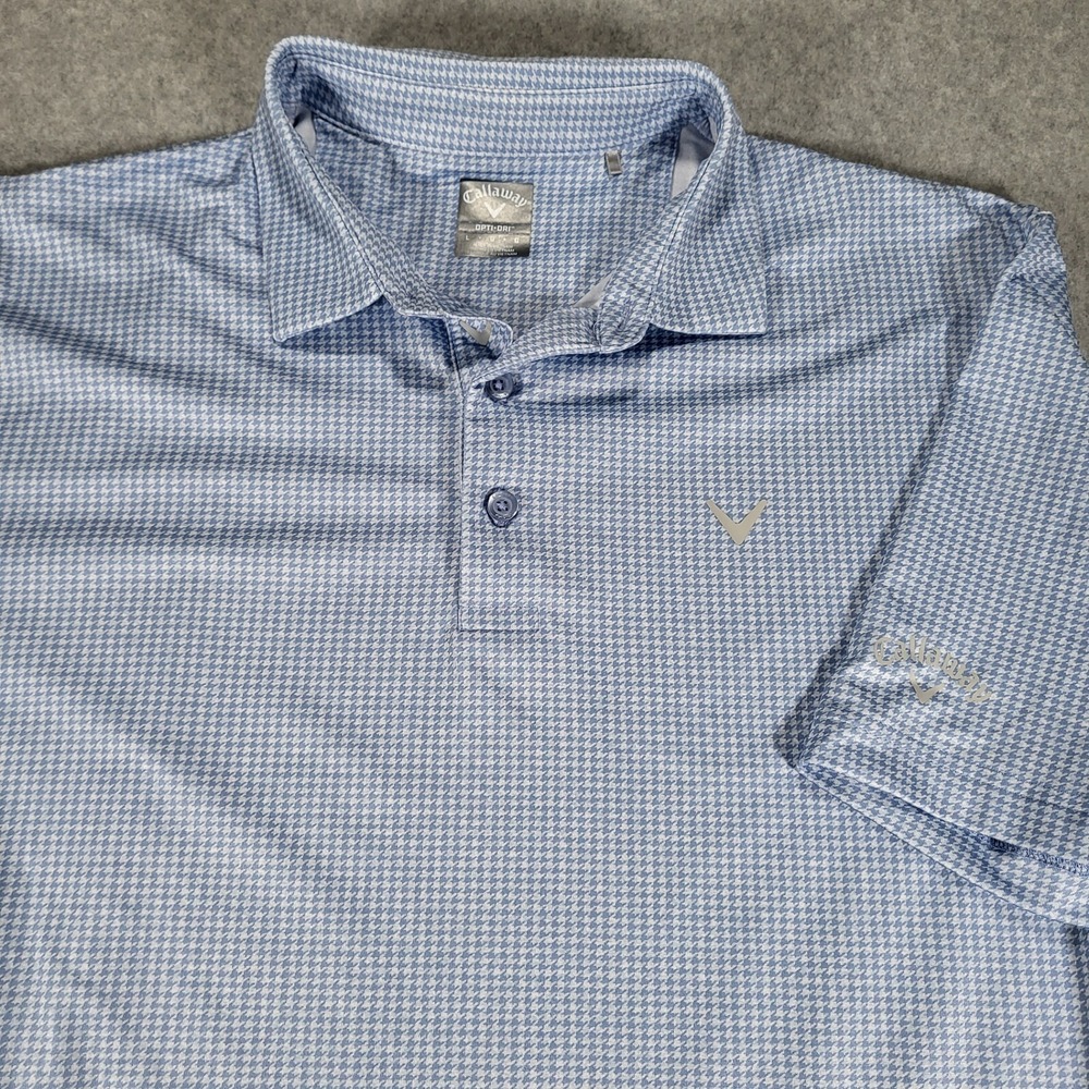 Callaway Opti-Dri Short Sleeve Golf Polo Mens Large Blue Houndstooth‎